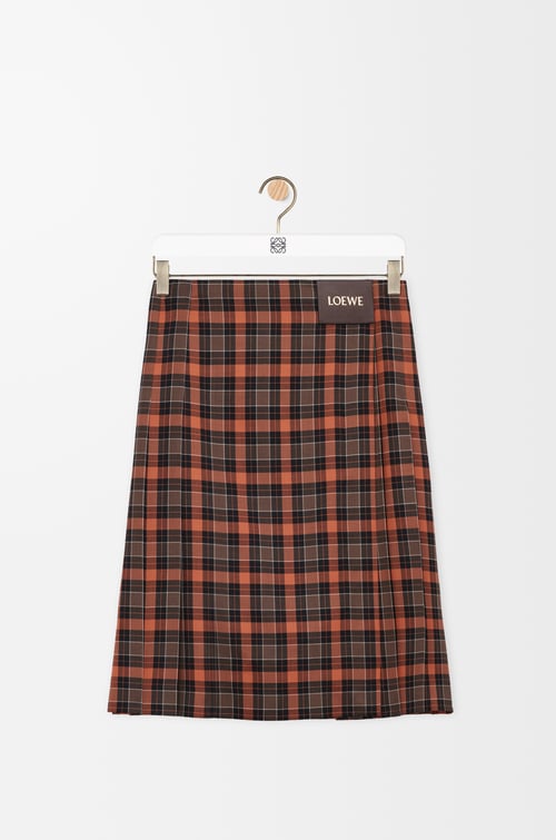 LOEWE 羊毛混纺褶裥半身裙 orange/black
