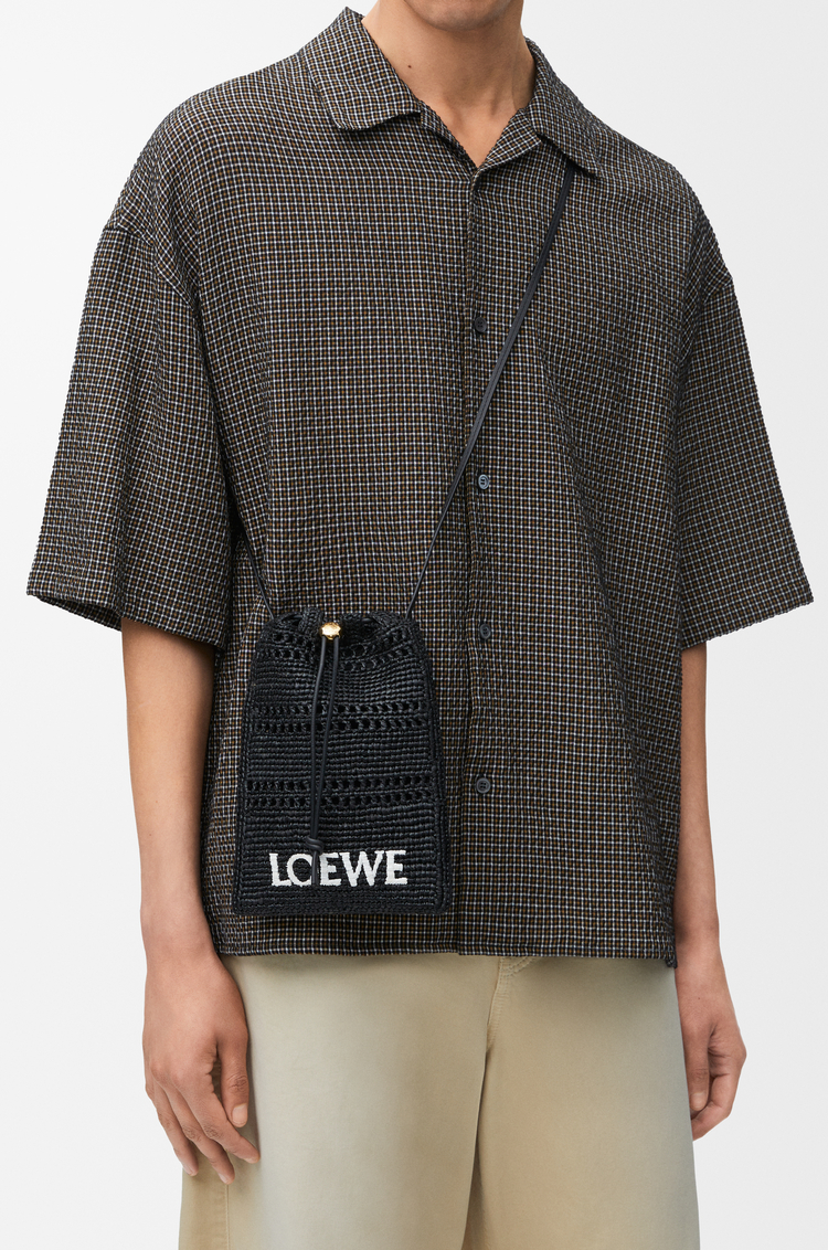 LOEWE Drawstring pocket in raffia  Black