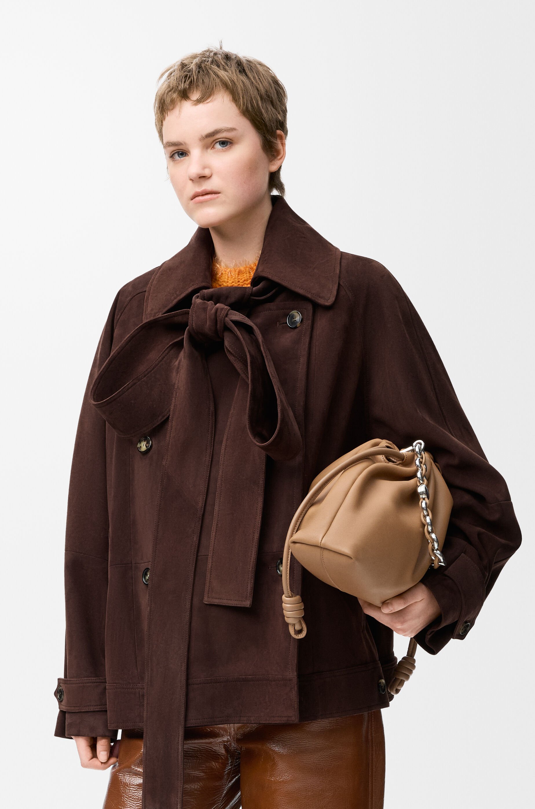 本物 LOEWE ロエベ スエード ジャケットコート茶 ボウ ジャケット（スエードゴートスキン） ブラウン - LOEWE