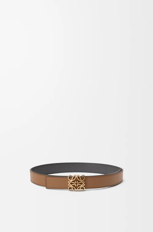 LOEWE Cinturón reversible Anagram Bombé en piel de ternera lisa Moca/Pizarra