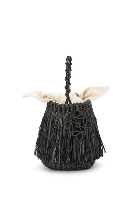LOEWE Small Frayed Bucket bag in raffia and calfskin Black