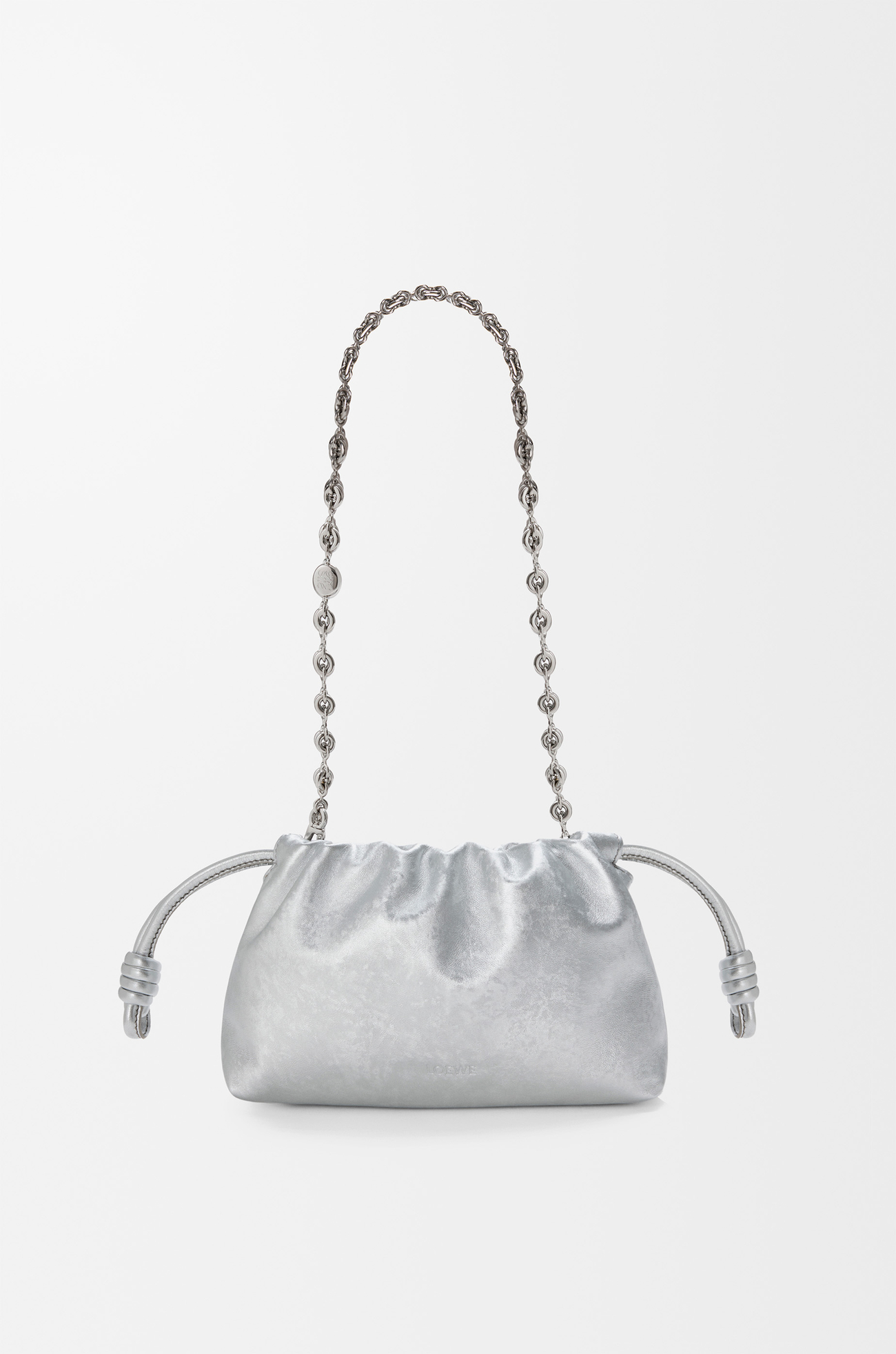 LOEWE Borsa Flamenco Purse in pelle di vitello stampata moiré Argento
