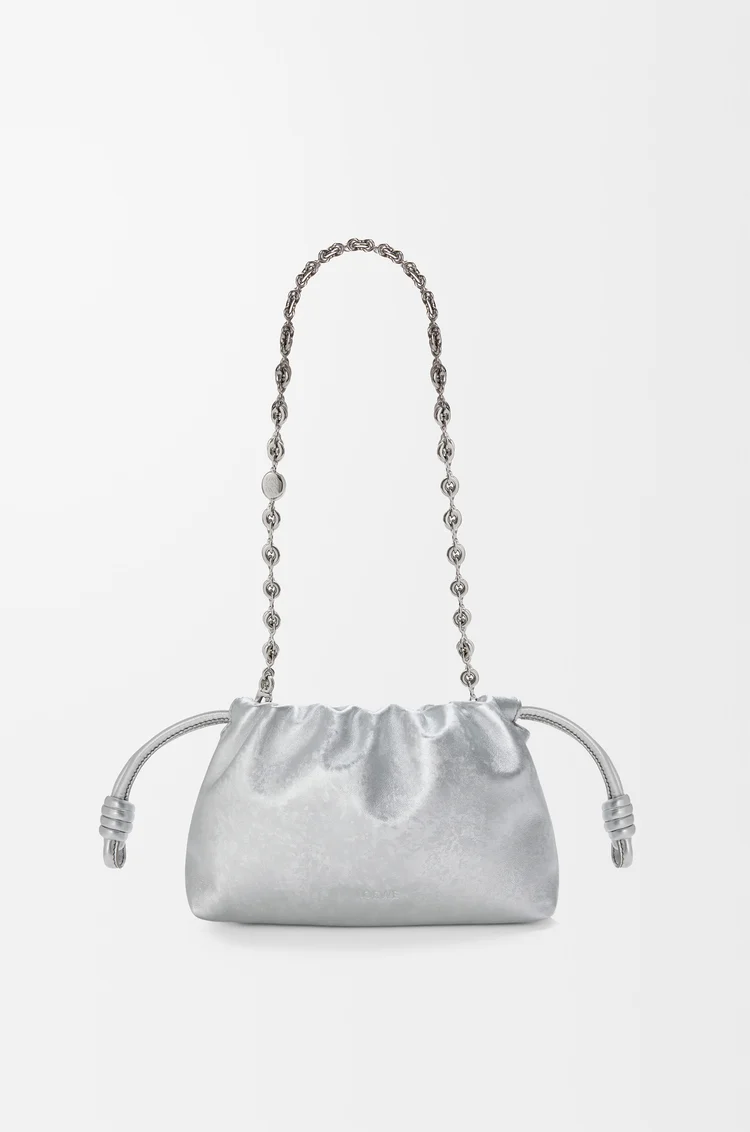 LOEWE Borsa Flamenco Purse in pelle di vitello stampata moiré Argento