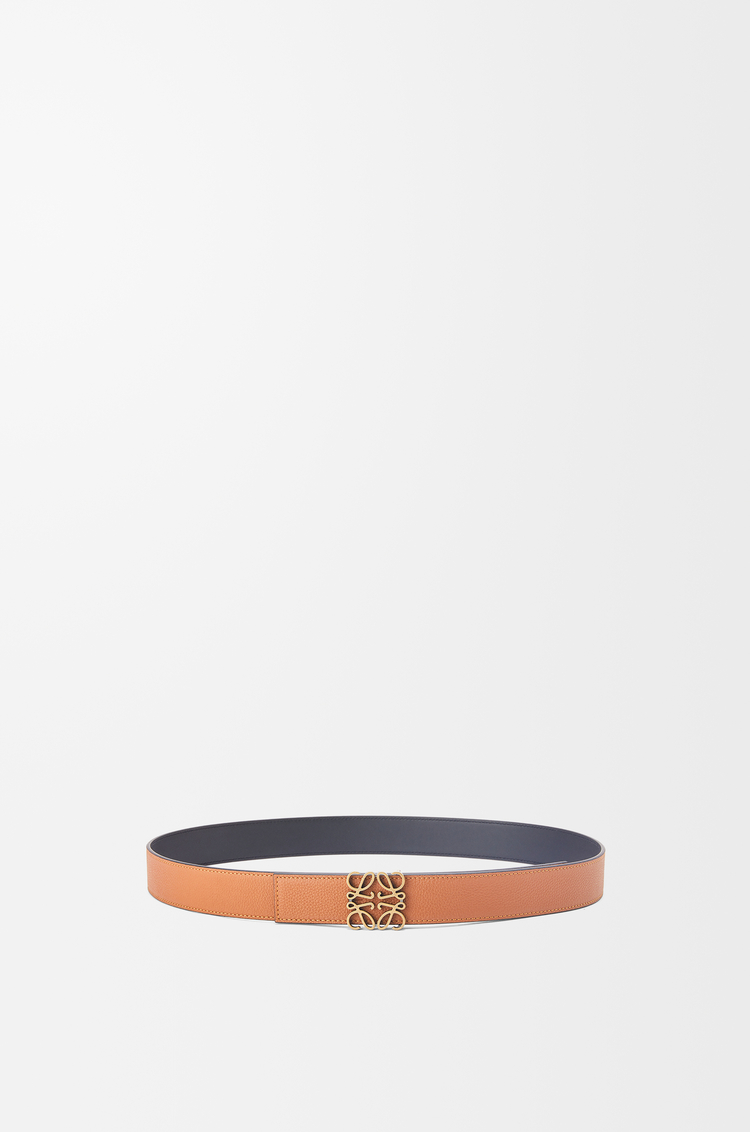LOEWE Cinturón reversible Anagram en piel de ternera graneada y piel lisa Bronceado/Negro/Oro Viejo