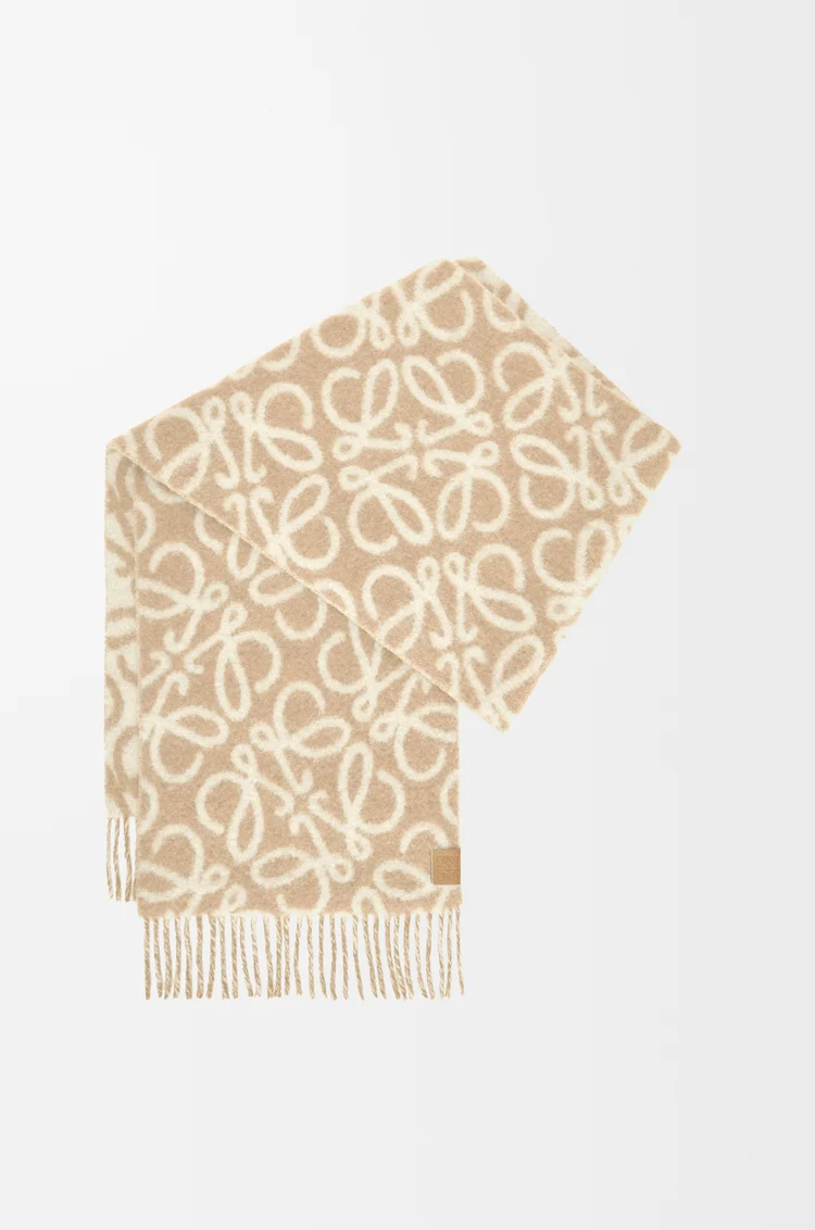 LOEWE Anagram scarf in alpaca and wool blend Beige/White
