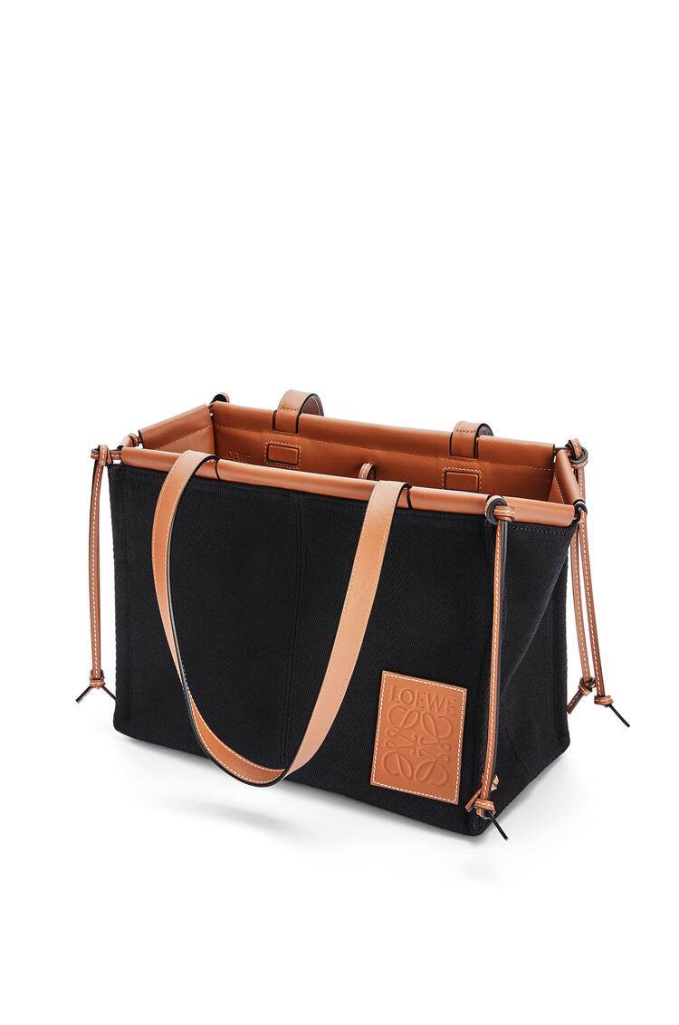 LOEWE Small Cushion Tote in canvas and calfskin Black/Tan pdp_rd