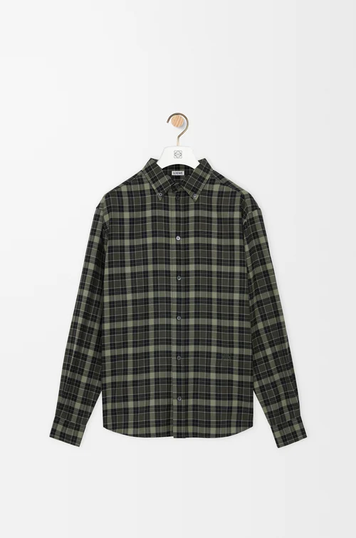 LOEWE Chemise en laine mélangée Kaki/Noir