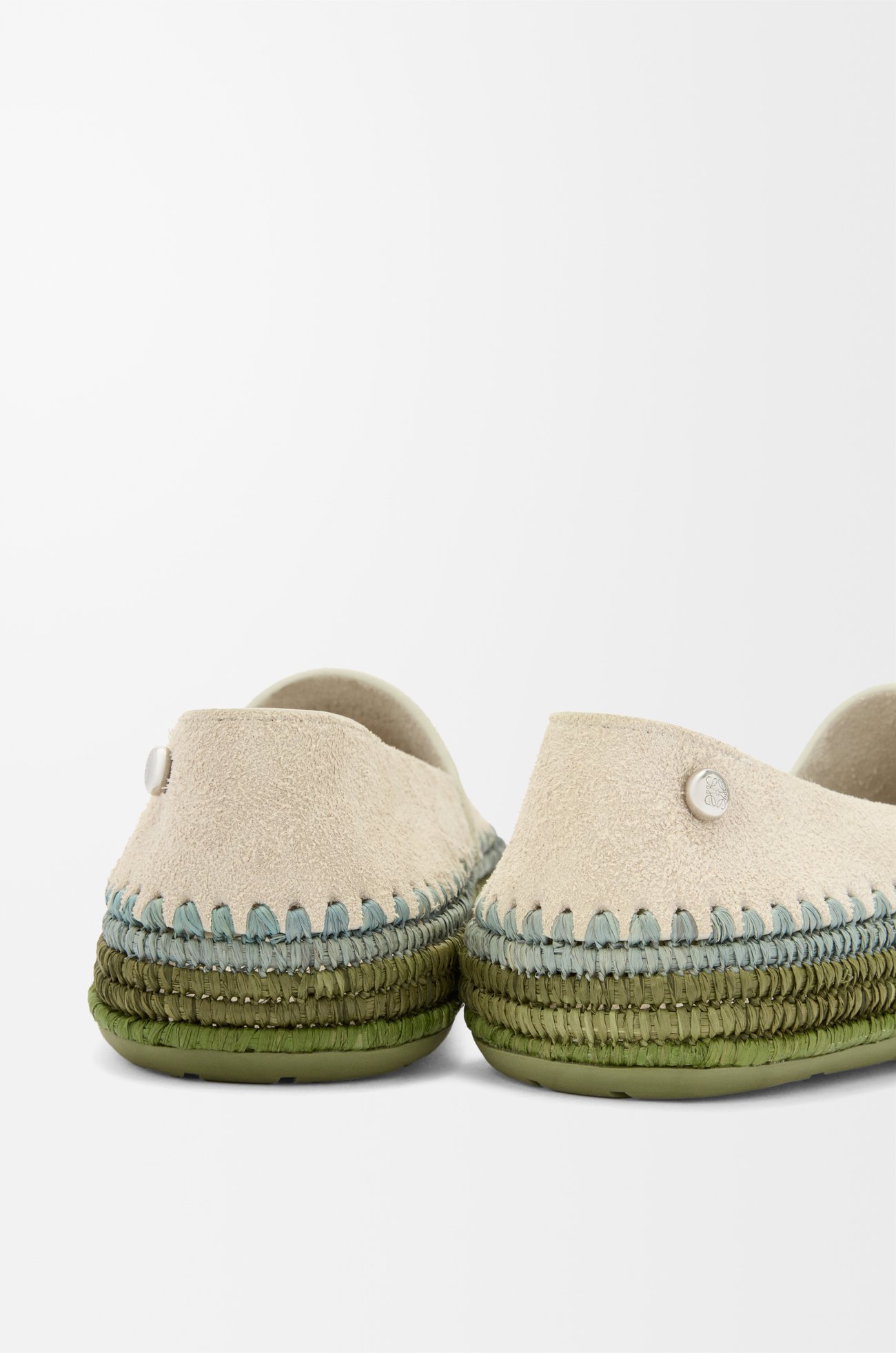 LOEWE Rio slipper in suede and raffia Light Grey