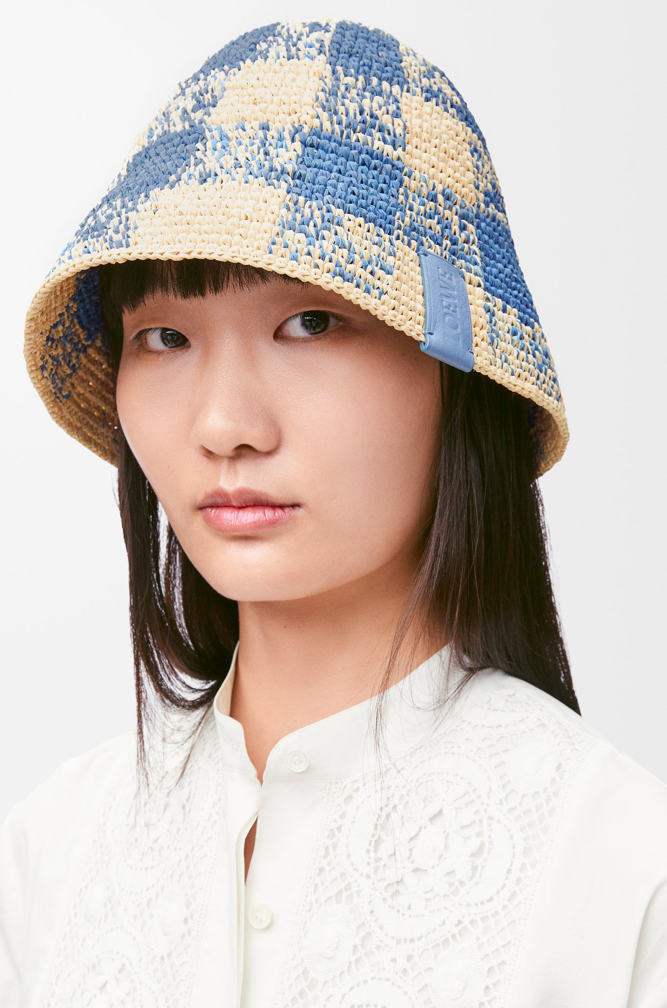 LOEWE バケットハット（ラフィア） Natural/Light Blue