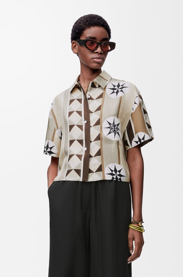 LOEWE Short sleeve shirt in silk Beige/Multicolor