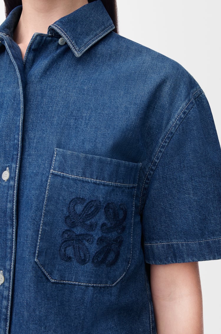 LOEWE Camisa de manga corta en tejido denim Azul Claro