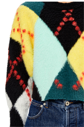 LOEWE Anagram argyle cropped sweater in cotton and wool Green/Yellow plp_rd