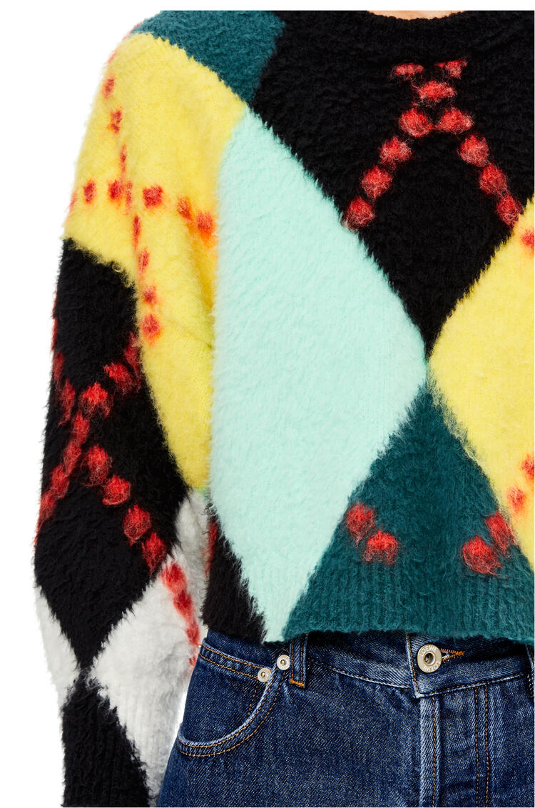 LOEWE Jersey cropped con rombos en lana y algodón Verde/Amarillo pdp_rd