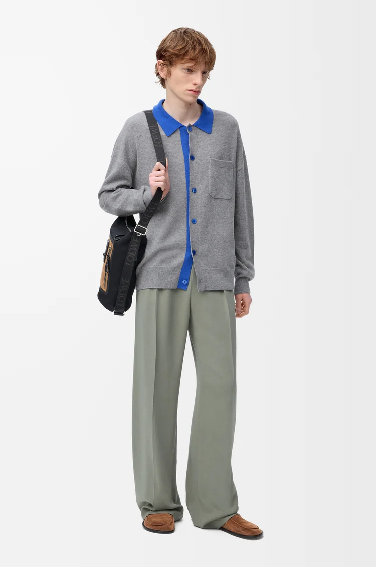 LOEWE Cardigan polo en laine Gris/Bleu