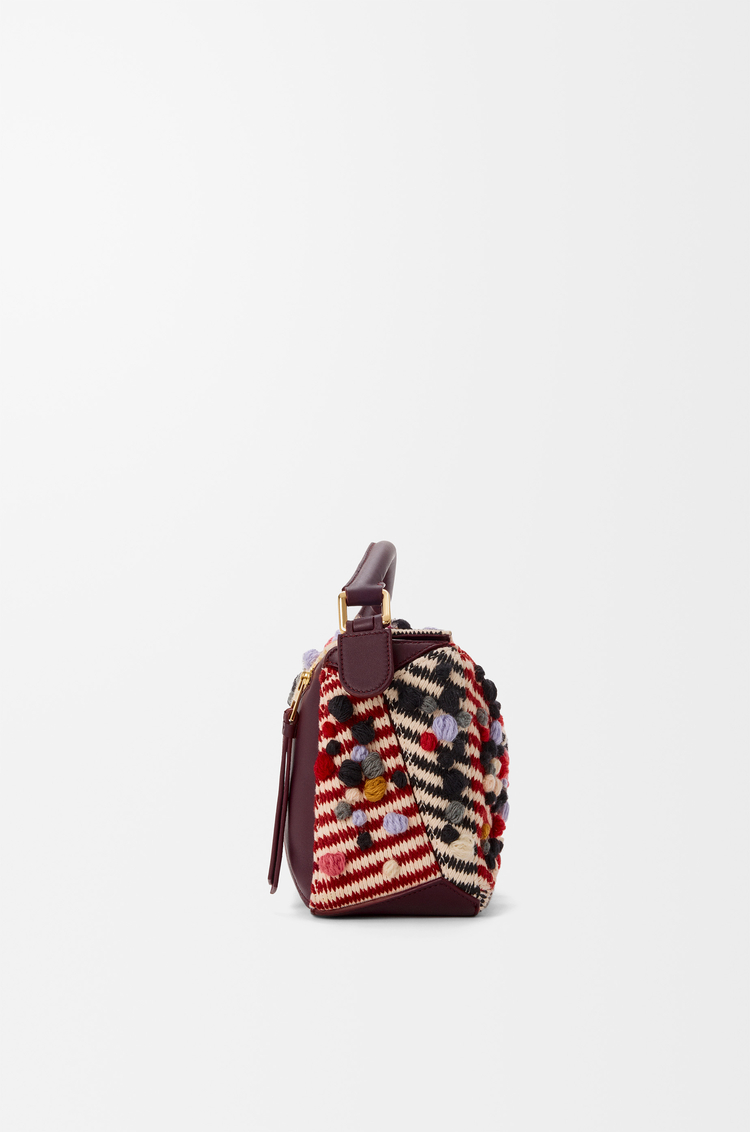 LOEWE Small Puzzle bag in embroidered textile Natural/Multicolor