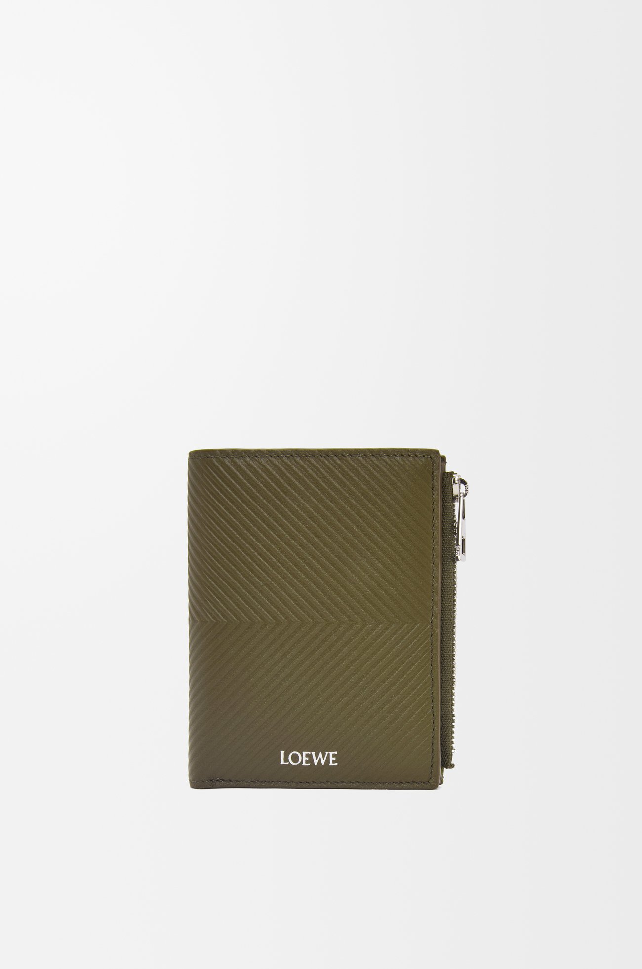 LOEWE Slim compact walllet in textured classic calfskin Dark Khaki plp_rd