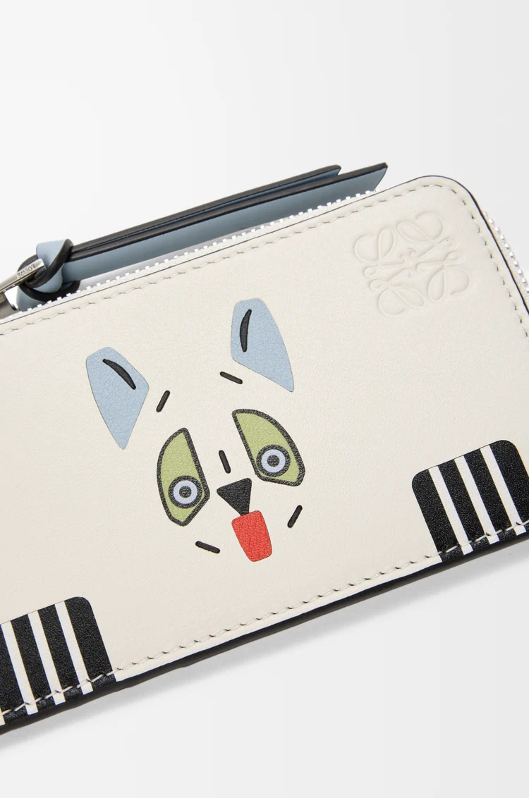 LOEWE Tarjetero-monedero Futurist Cat en piel de ternera Blanco Suave