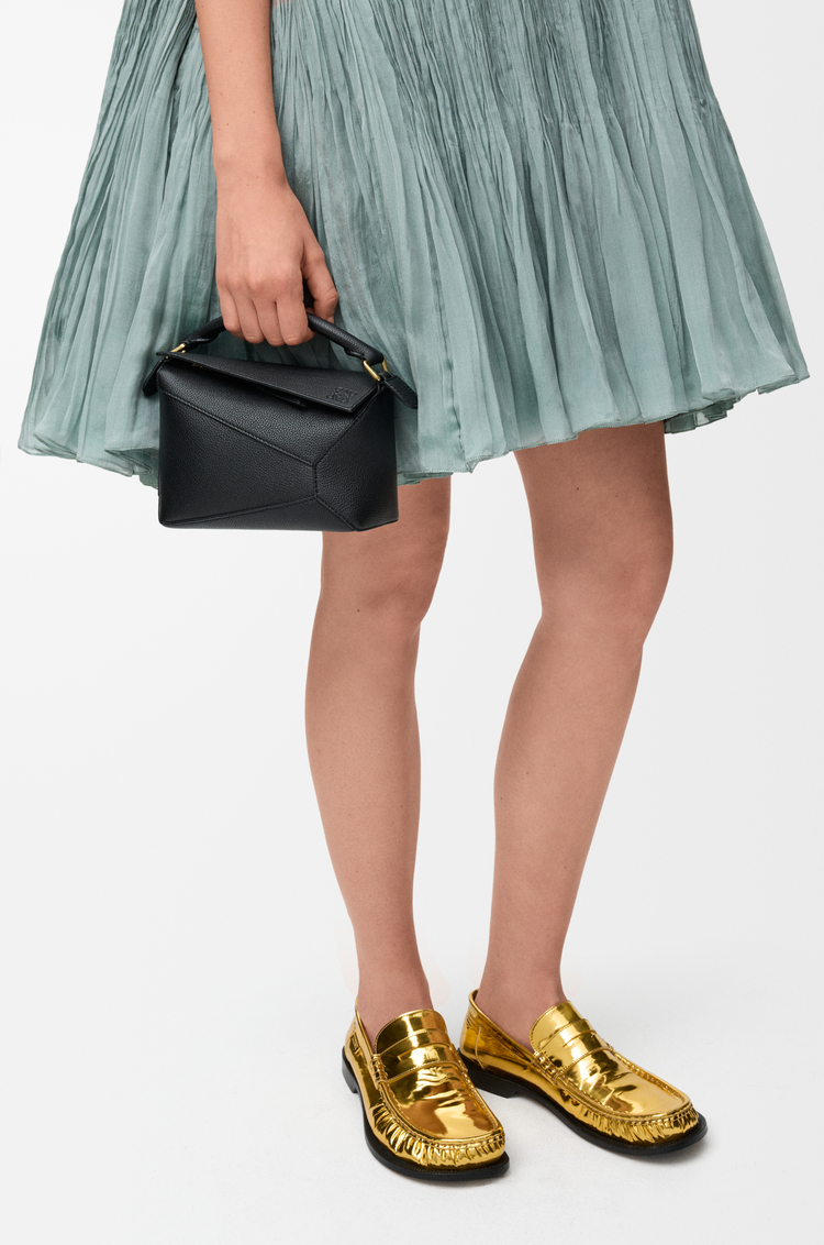 LOEWE Mini Puzzle Edge bag in soft grained calfskin Black