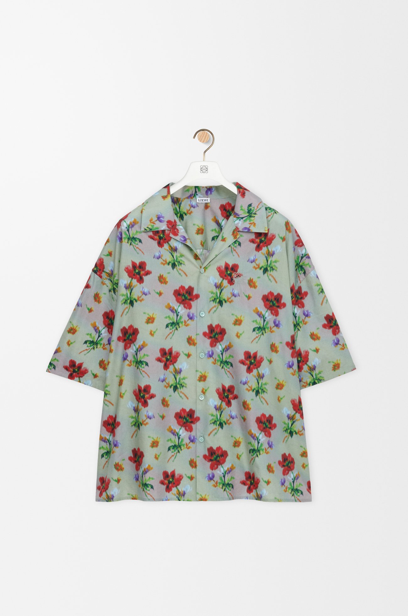 LOEWE Short sleeve shirt in cotton and silk Green/Red