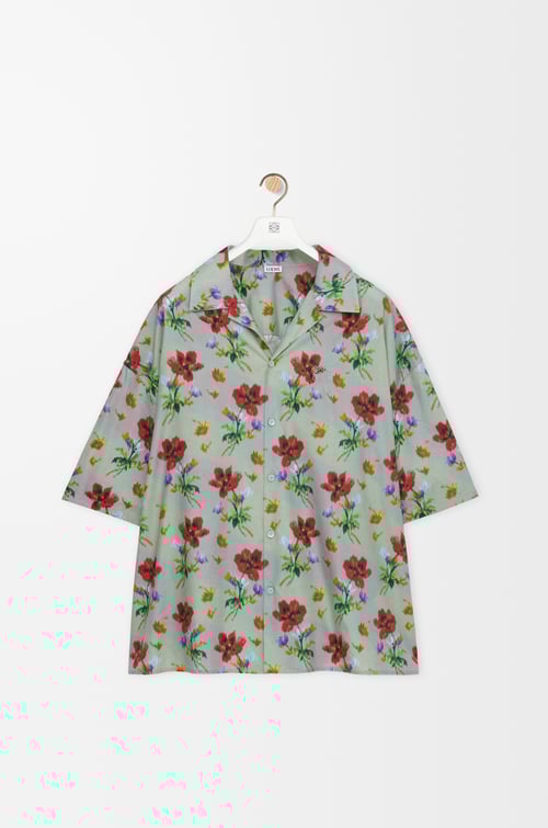 LOEWE Camisa de manga corta en algodón y seda Verde/Rojo