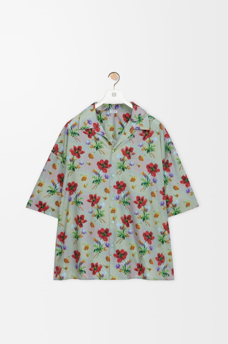 LOEWE Camisa de manga corta en algodón y seda Verde/Rojo