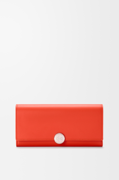 LOEWE Cartera continental Pebble en piel napa de ternera brillante Naranja Amanecer