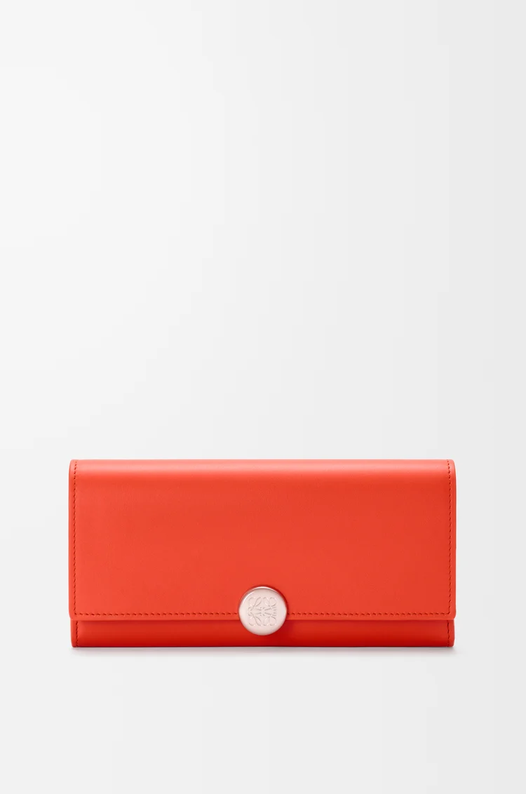 LOEWE Cartera continental Pebble en piel napa de ternera brillante Naranja Amanecer
