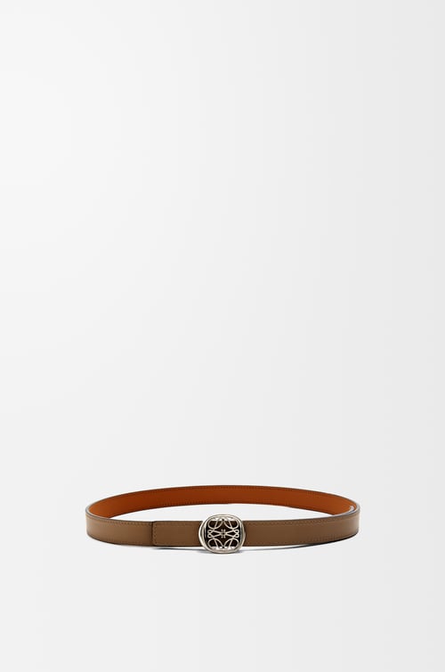 LOEWE 光滑小牛皮雙面 Anagram Ellipse 皮帶 暖沙色/沙色/鈀色
