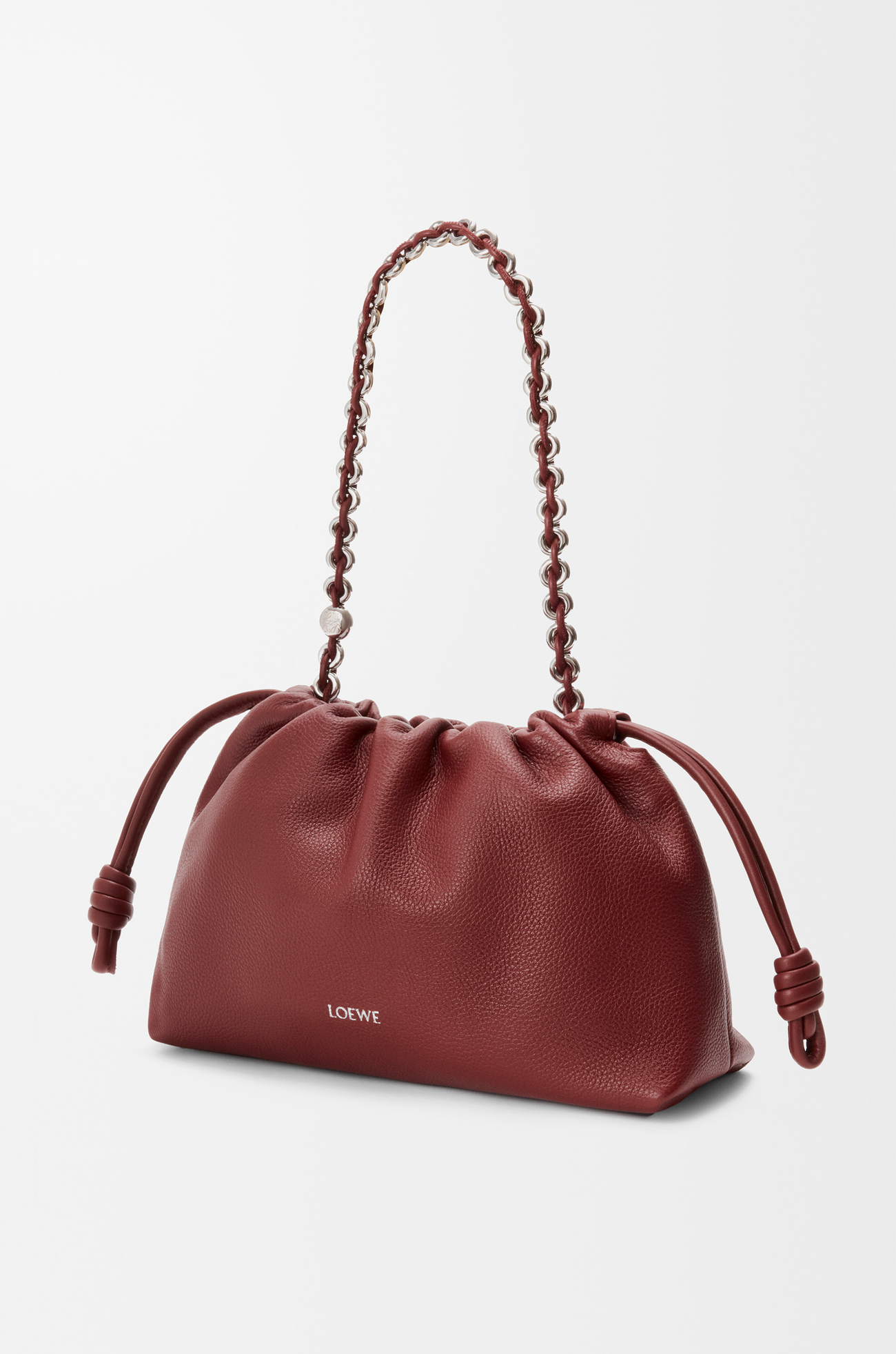 LOEWE Borsa Flamenco Purse media in pelle di vitello granata sottile Mogano