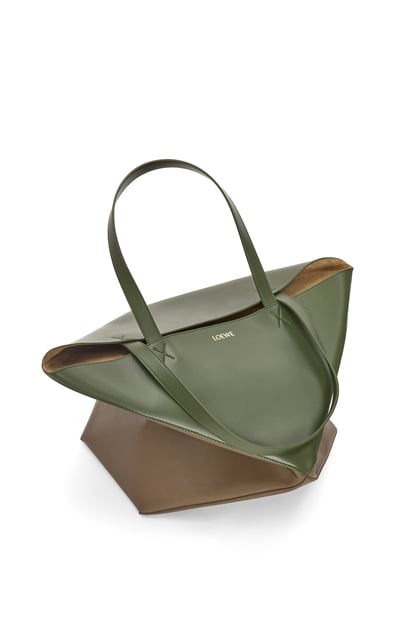 LOEWE XL Puzzle Fold Tote in shiny calfskin Umber/Hunter Green plp_rd