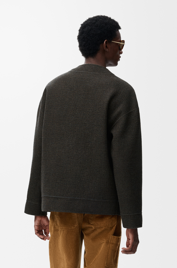 LOEWE Cardigan in wool and silk Khaki Brown/Blue