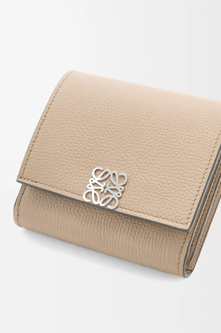 LOEWE Anagram compact flap wallet in pebble grained calfskin Sand