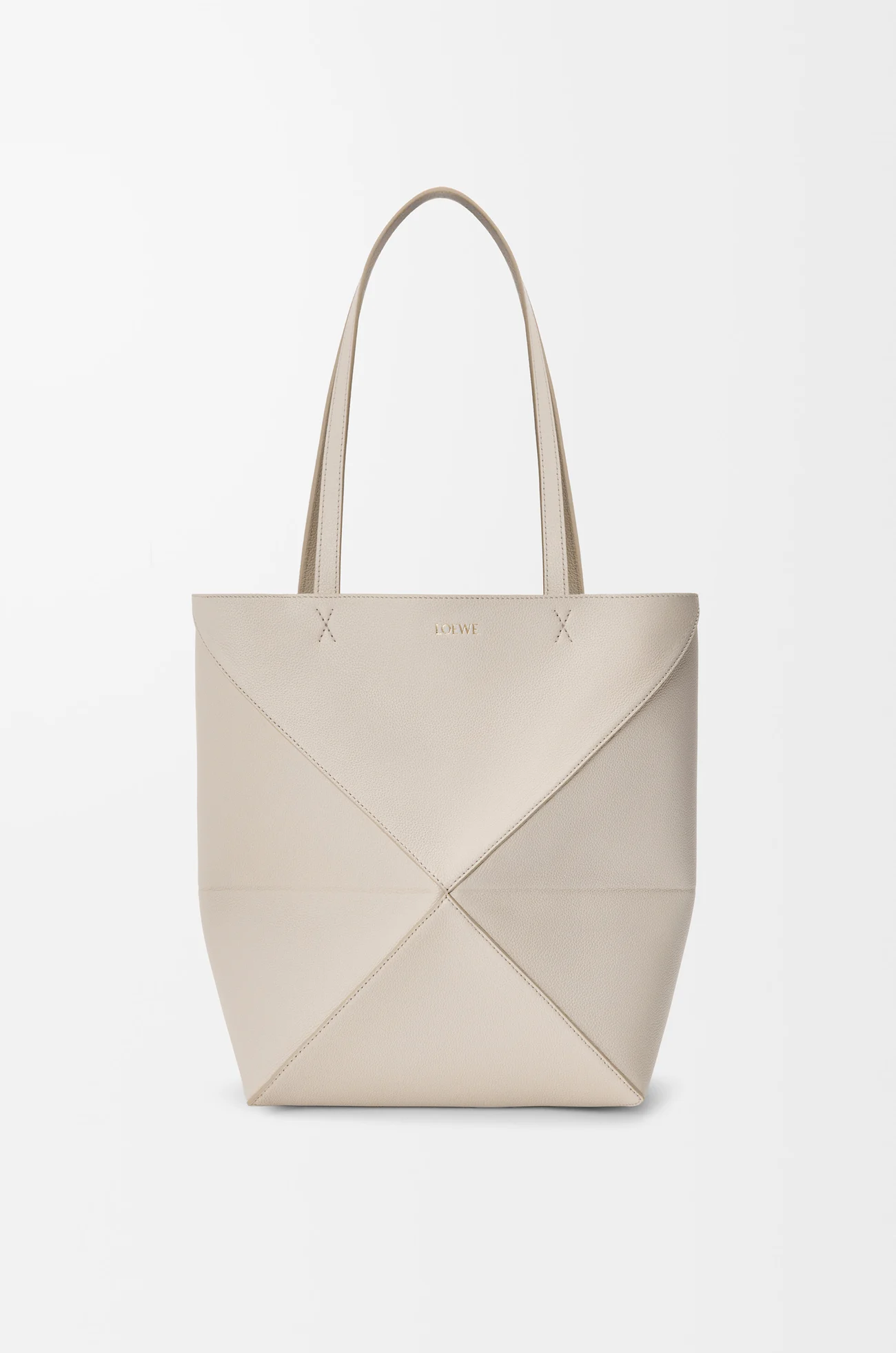 LOEWE Puzzle Fold tote moyen en cuir de veau grainé souple Light Ghost