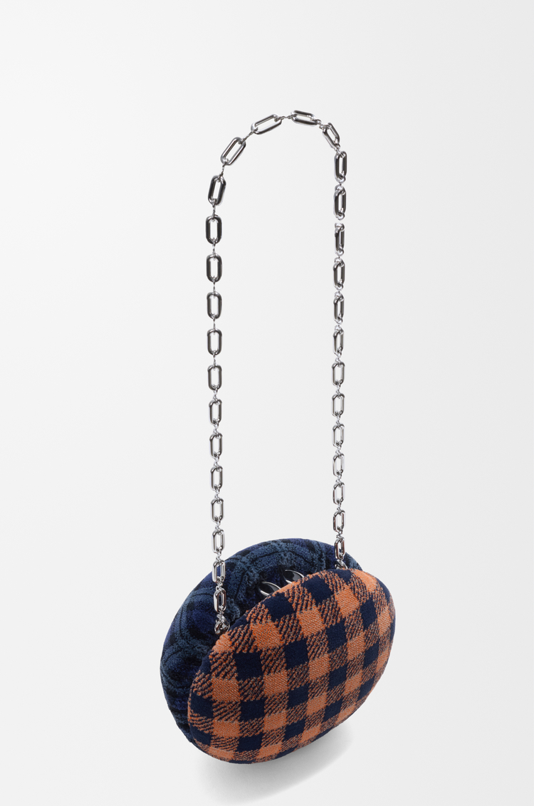 LOEWE Shell minaudiere in check pattern textile and metal Deep Navy/Multicolor