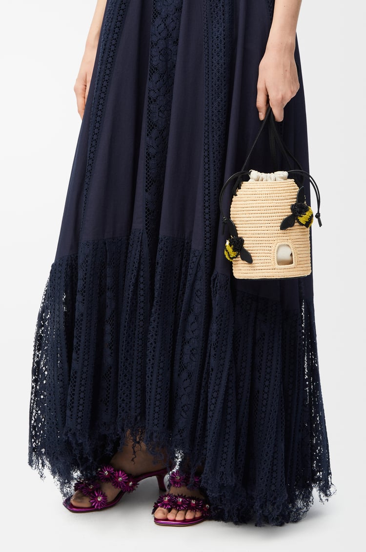 LOEWE Beehive basket in raffia and calfskin Natural