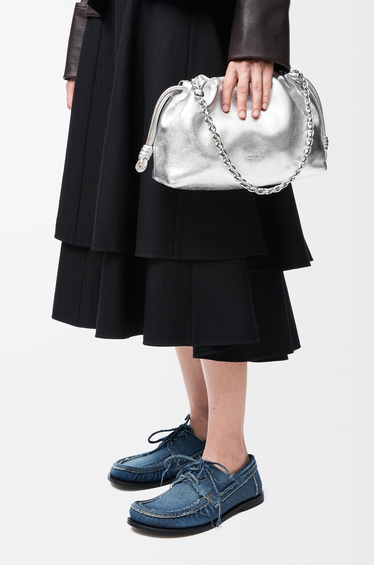 LOEWE Medium Flamenco purse in laminated lambskin Silver plp_rd