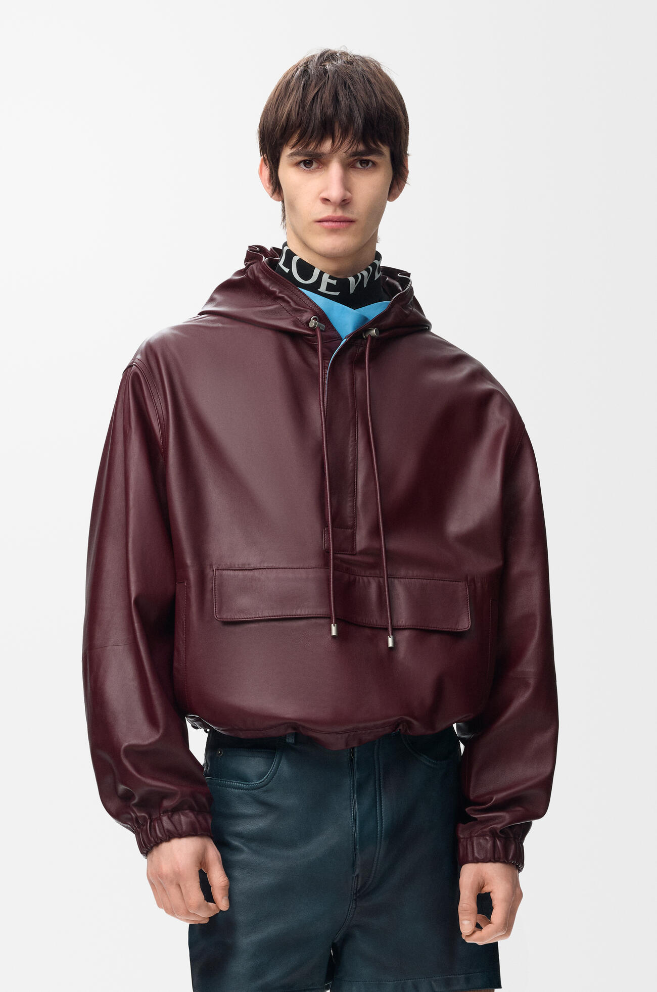 LOEWE 纳帕羊皮革厚夹克 勃艮第红