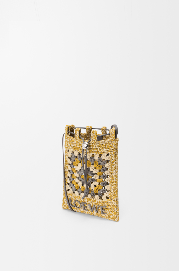 LOEWE Bolso pequeño con cordón en piel de ternera clásica y rafia Gris Perla/Mostaza