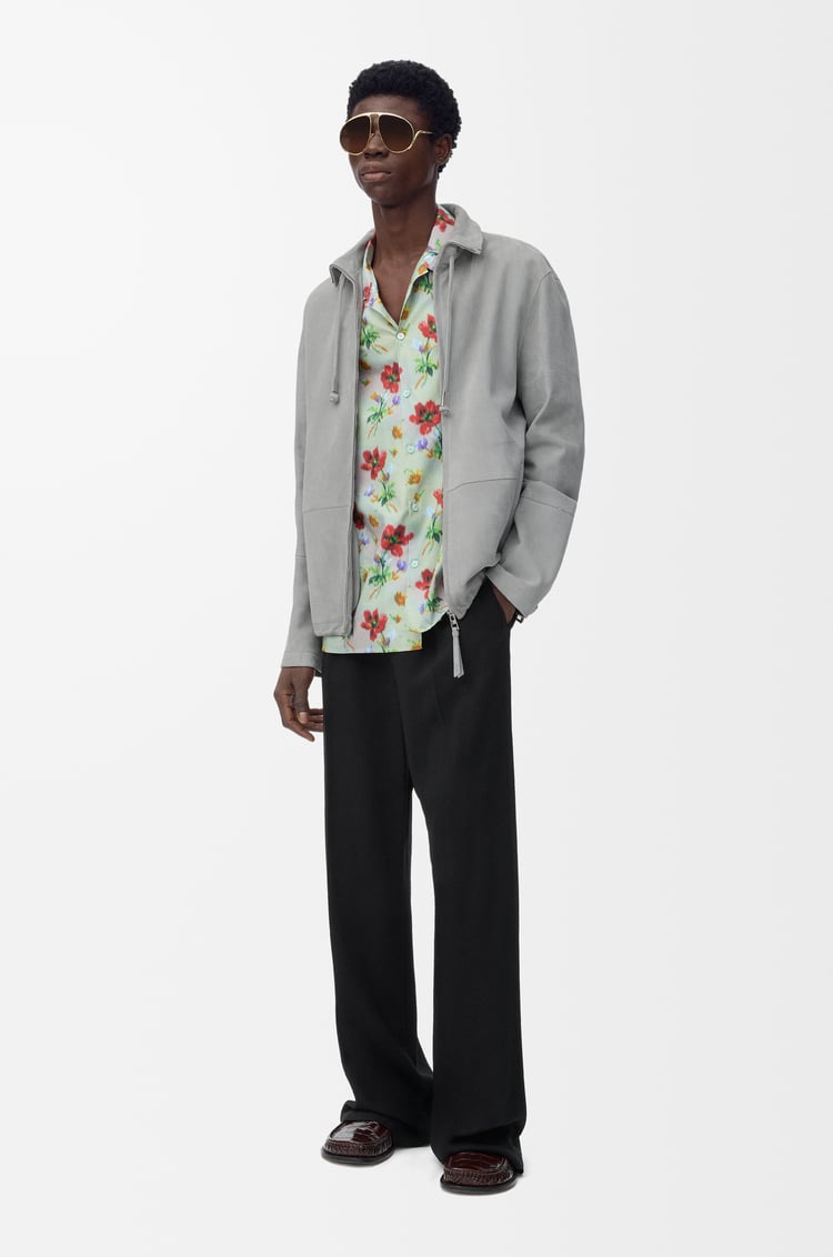 LOEWE Zip-up jacket in suede lambskin Light Grey