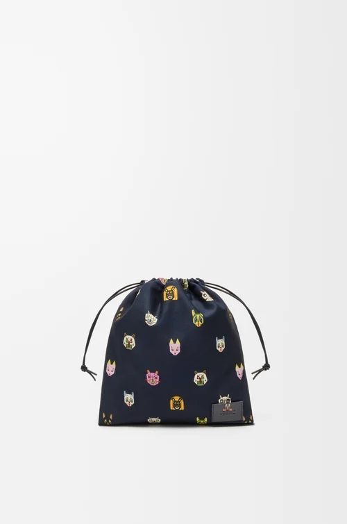 LOEWE 小号帆布 Cats 抽绳手拿包 蓝色/黑色