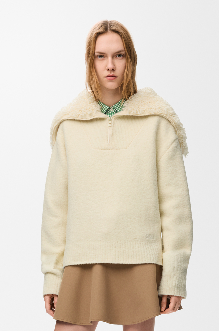 LOEWE Jersey con cremallera en mezcla de lana Crudo