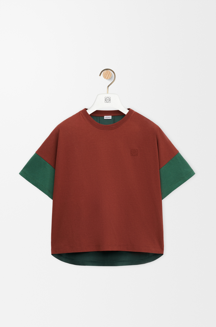 LOEWE ボクシーフィット Tシャツ（コットン&シルク） ブラウン/ダークグリーン
