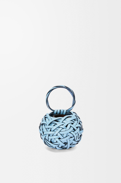 LOEWE Woven nest vase in calfskin and bamboo Light Blue