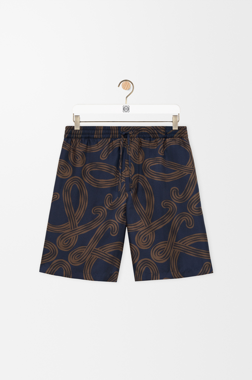 LOEWE Shorts in silk Navy/Brown