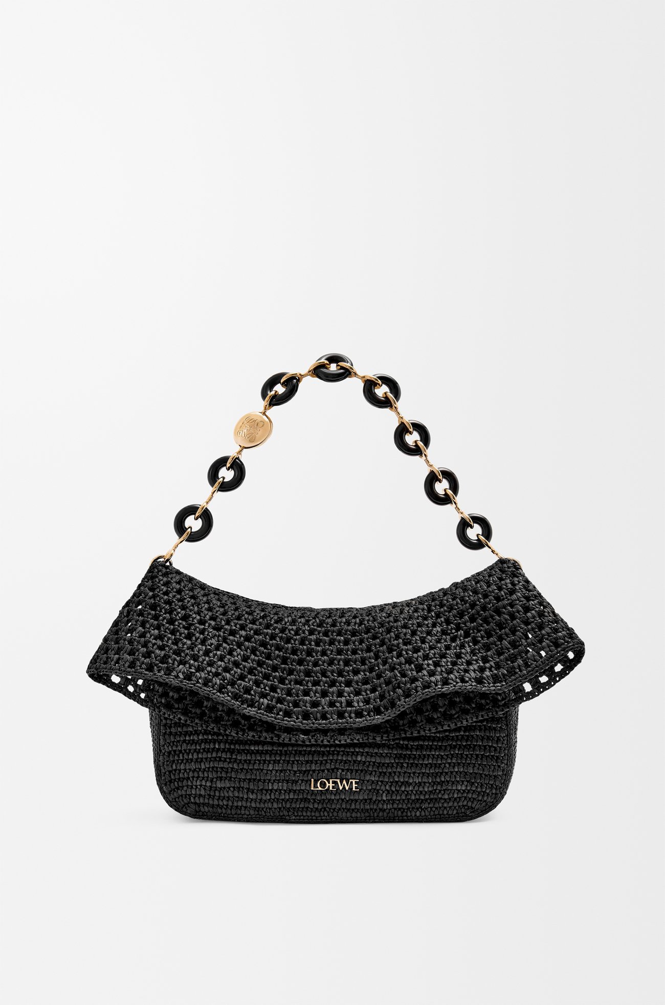 LOEWE Medium Ola bag in raffia and calfskin Black