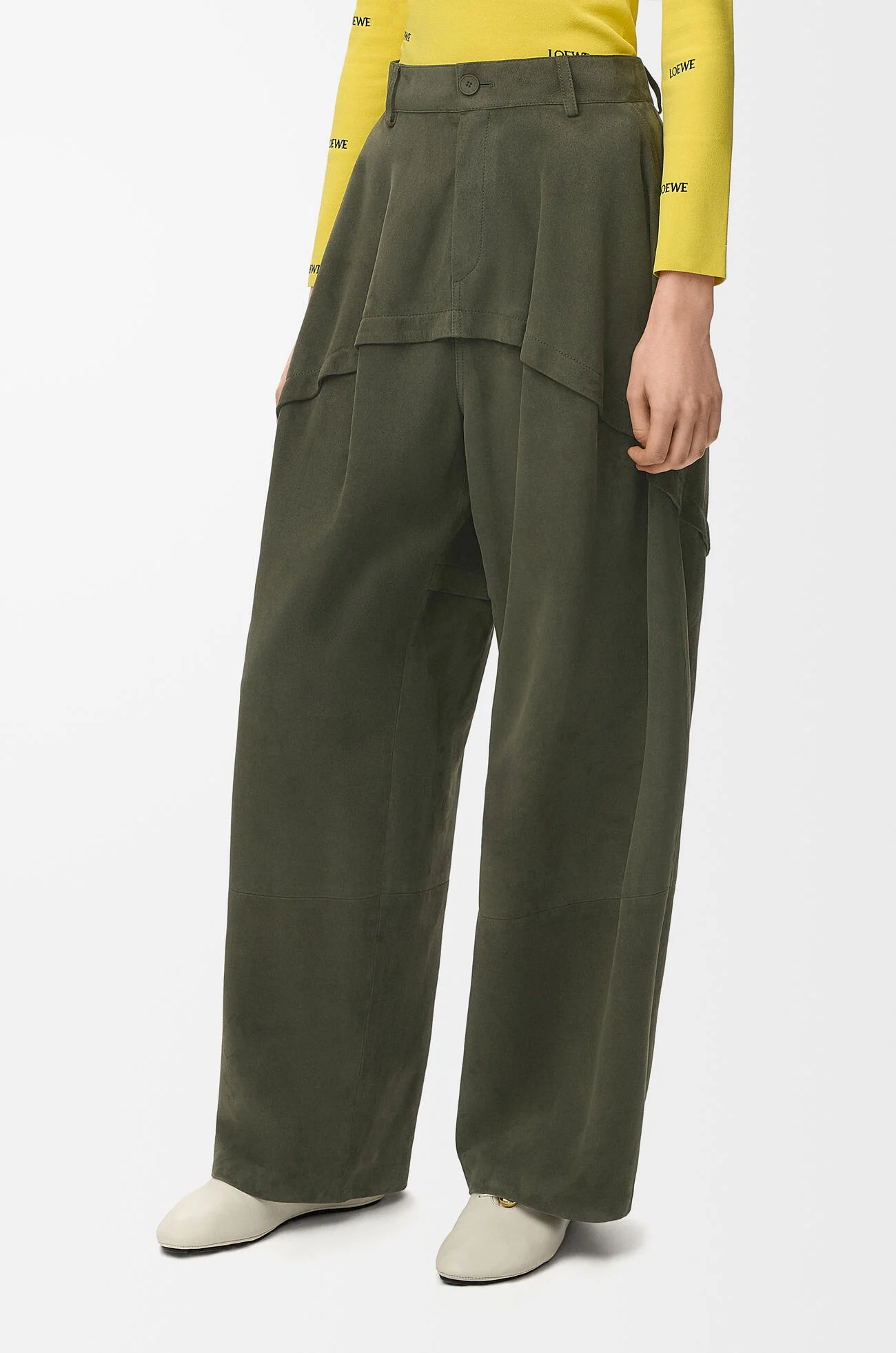 LOEWE Trousers in suede Khaki Green