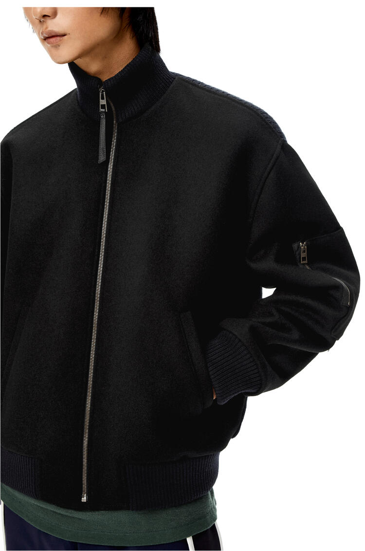 LOEWE Knitted back bomber jacket in wool Black pdp_rd