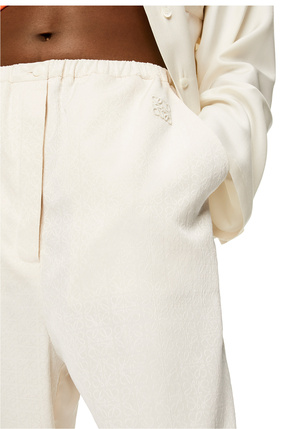 LOEWE Pantalón tipo pijama en seda y algodón con anagrama Marfil