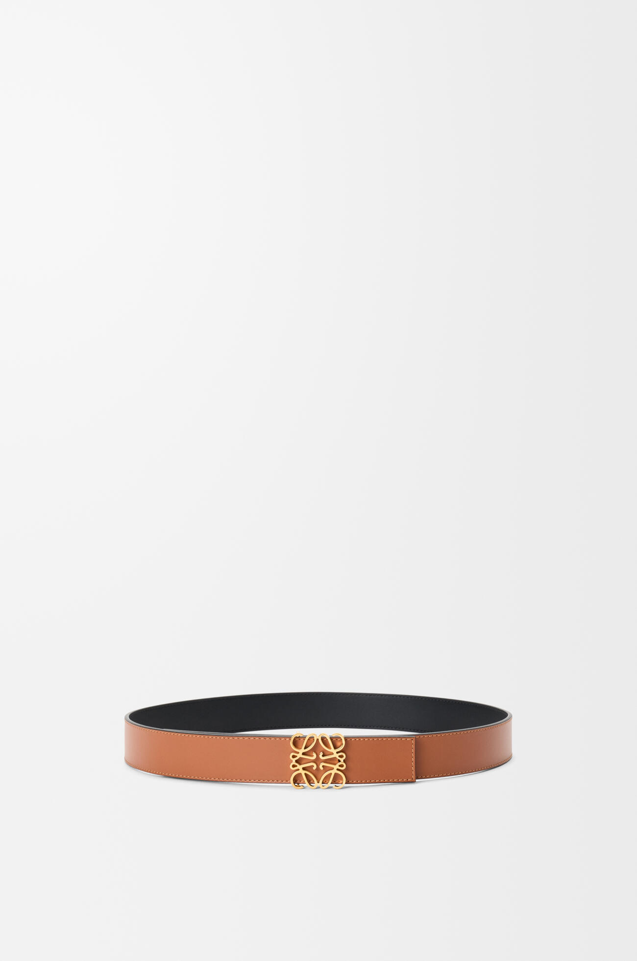LOEWE Wendbarer Anagram Gürtel aus glattem Kalbsleder Tan/Schwarz/Gold