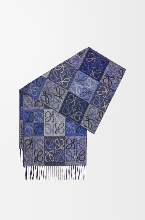 LOEWE Bufanda en damero en lana y cashmere Azul